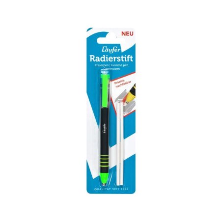 Läufer Stylo-gomme en plastique, 2 gommes de rechange, vert