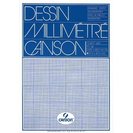 CANSON Bloc de papier millimétré ,format A3, 90 g/m2