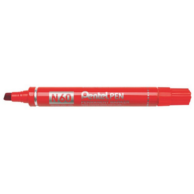 Pentel Marqueur permanent N60, pointe biseautée, rouge