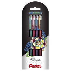 Pentel Dual Metallic Stick pen Green, Orange, Pink, Violet 4 pc(s)