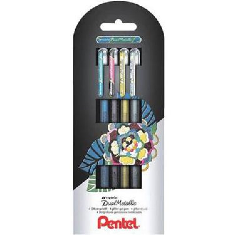 Pentel Dual Metallic Stylo à bille Noir, Bleu, Or, Argent 4 pièce(s)