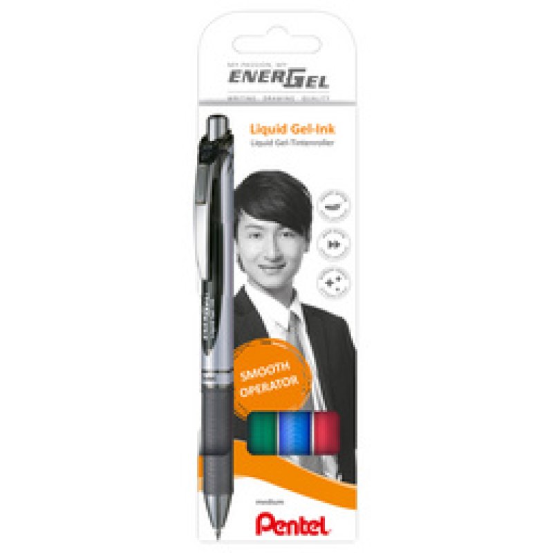 Pentel Stylo roller à encre gel EnerGel XmRT, set de 4