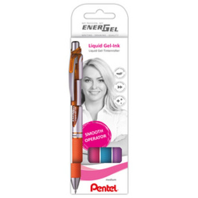 Pentel Stylo roller à encre gel EnerGel XmRT, set de 4