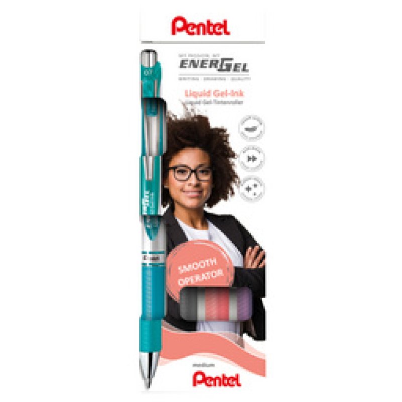 Pentel Stylo roller à encre gel EnerGel XmRT, set de 4