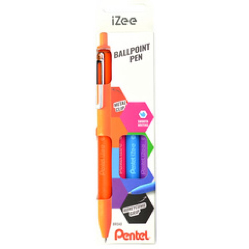 Pentel Stylo à bille rétractable iZee, étui de 4, BASIC