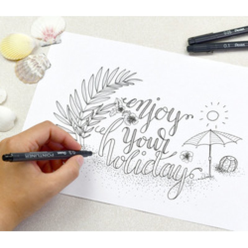 Pentel Feutre technique permanent Pointliner, set de 5, noir