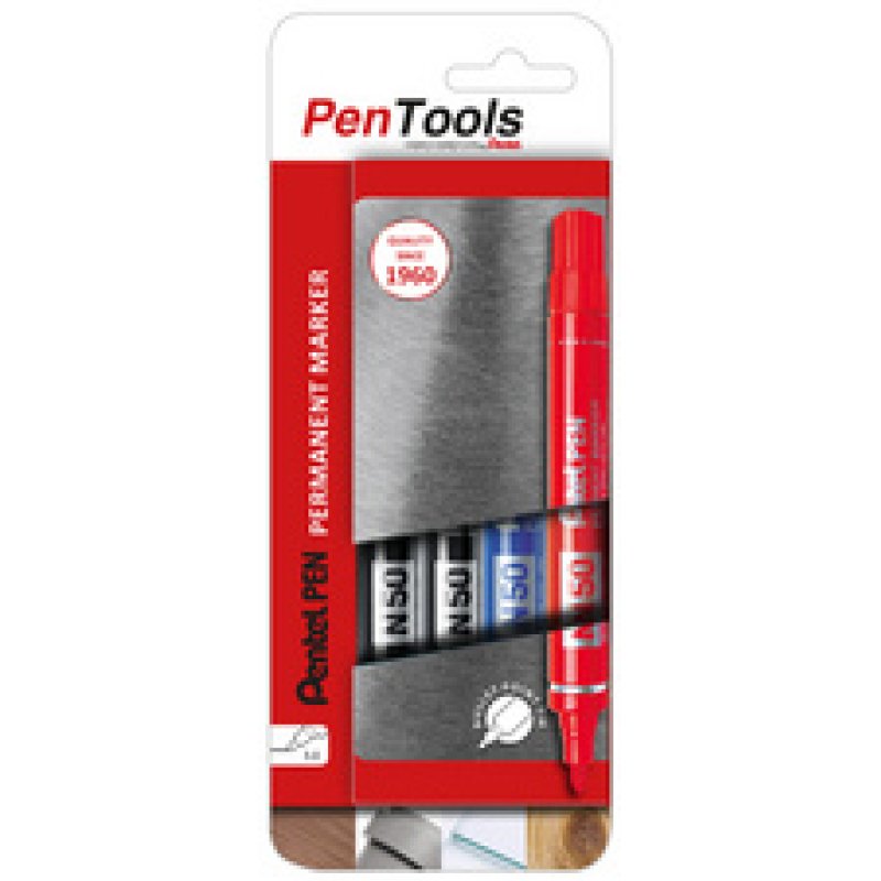 Pentel Marqueur permanent N50, pointe ogive, étui de 4