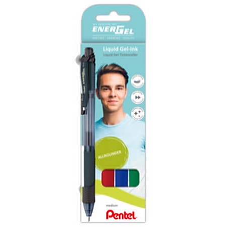 Pentel Roller encre gel liquide EnerGel-X BL107, étui de 4