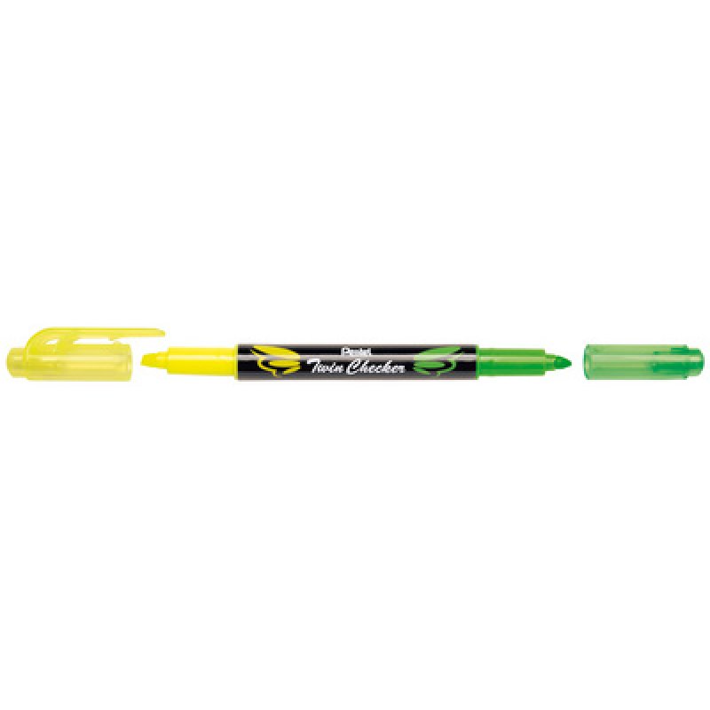 Pentel Surligneur "TWIN CHECKER", 2 pointes, jaune / vert