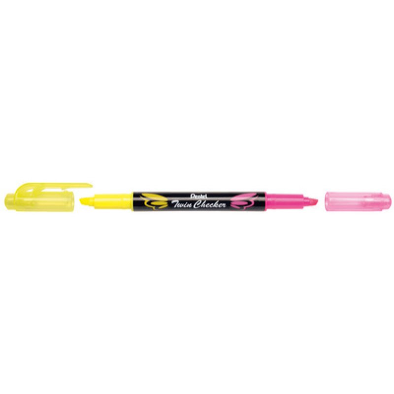 Pentel Surligneur "TWIN CHECKER", 2 pointes, jaune / rose