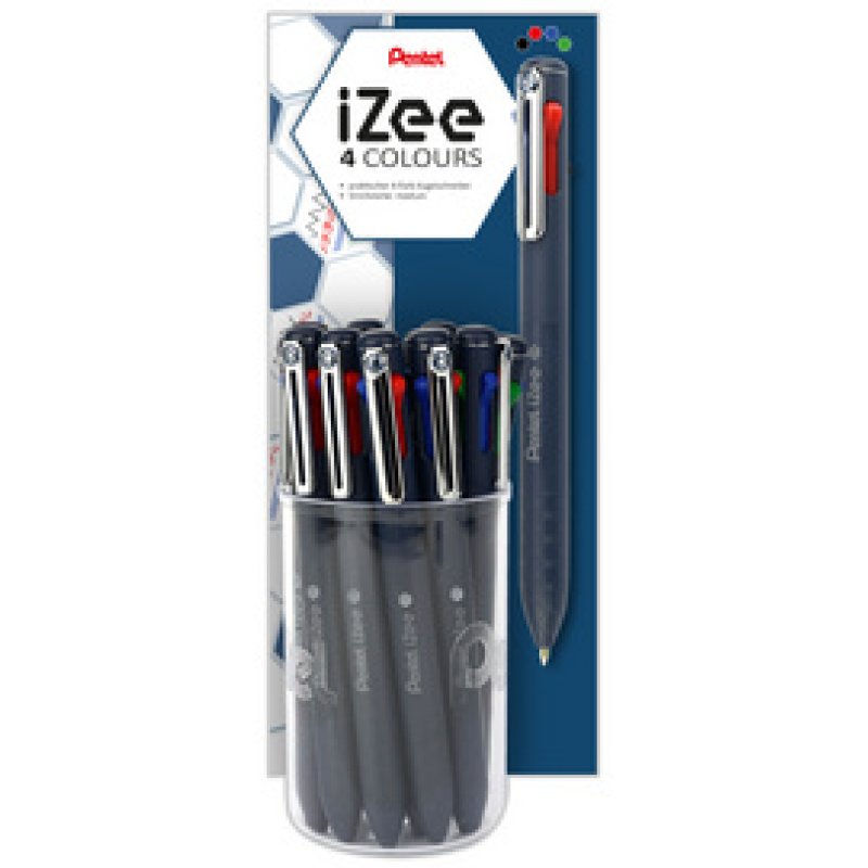 Pentel Stylo à bille rétractable 4 couleurs iZee, présentoir
