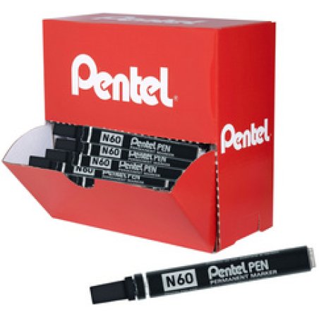 Pentel Marqueur permanent N60, boîte présentoir de 36, noir