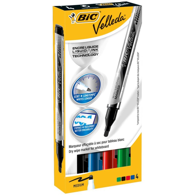 BIC Velleda Liquid Ink Pocket marker 4 pc(s) Bullet tip Black, Blue, Green, Red