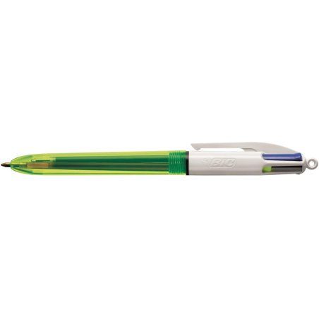 BIC 4Colours Fluo Stylo à bille retractable avec clip Noir, Bleu, Rouge, Jaune 12 pièce(s)