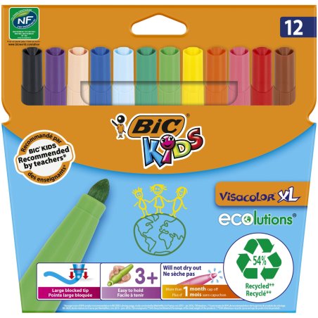 BIC KIDS Feutre Visacolor XL ecolutions, étui carton de 12