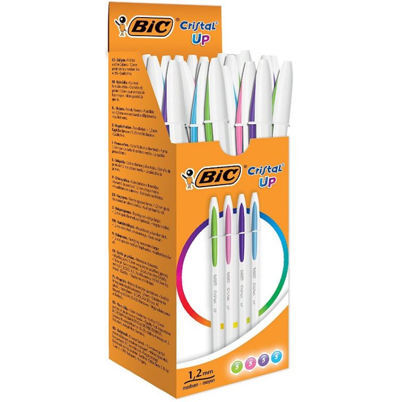 BIC Cristal Up Bleu, Vert, Rose, Violet Stylo à bille rétractable avec clip Moyen 20 pièce(s)
