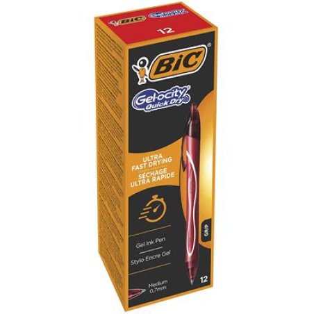 BIC Gel-ocity Quick Dry Rouge Stylo à bille rétractable avec clip Moyen 12 pièce(s)