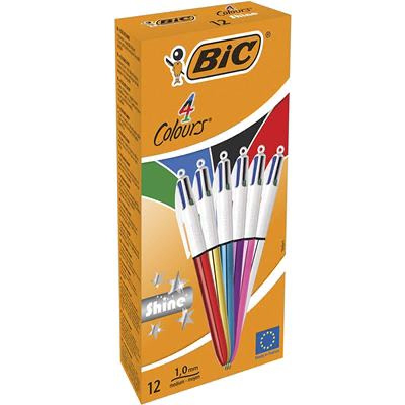 BIC Stylo à bille 4 Colours Shine, 0,32 mm, assorti
