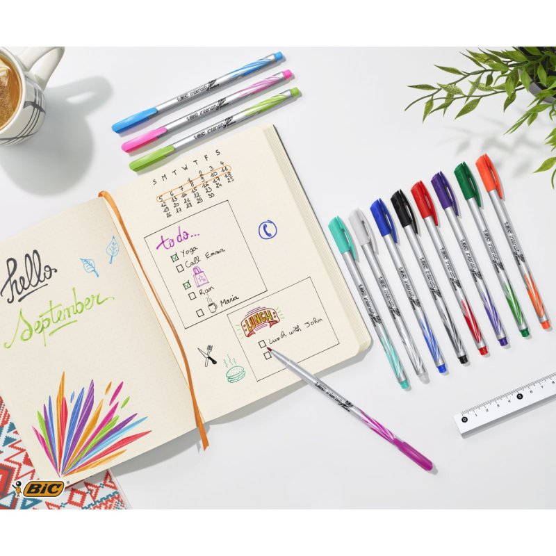 BIC 964893 stylo-feutre Moyen Noir, Bleu, Vert, Gris, Bleu clair, Vert clair, Orange, Rose, Violet, Rouge 12 pièce(s)