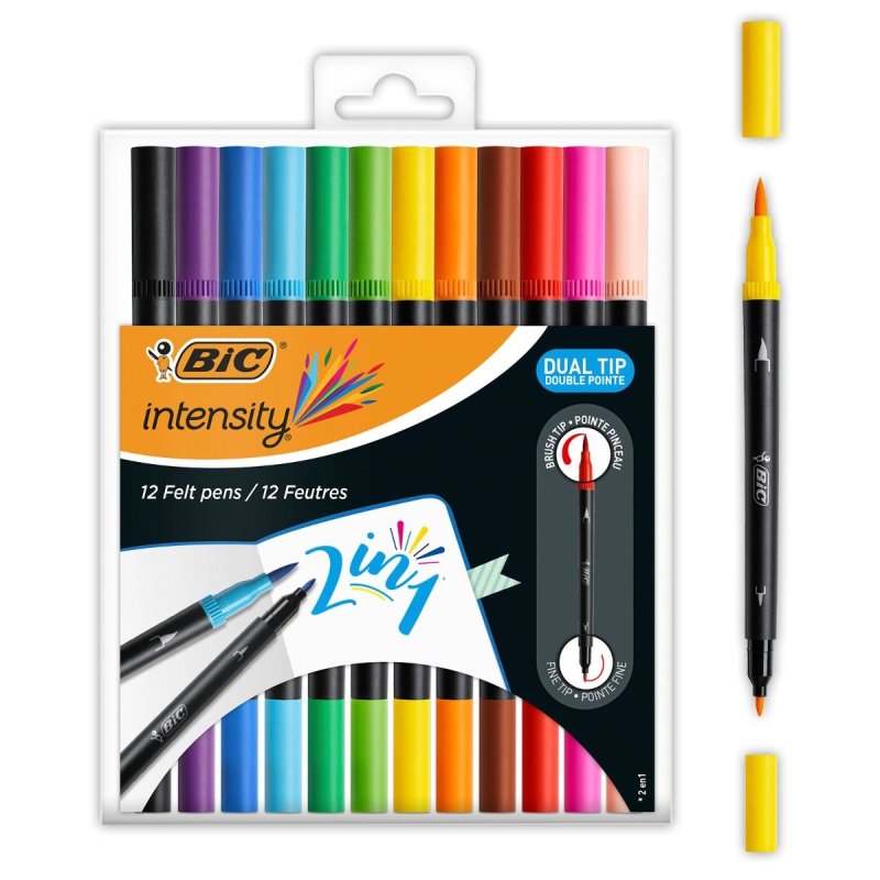 BIC Feutre DUAL BRUSH, 2en1, étui de 12, couleurs assorties