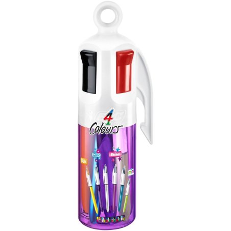 BIC 4 Colours Black, Blue, Cyan, Green, Light Green, Orange, Pink, Purple, Red, Yellow Clip-on retractable ballpoint