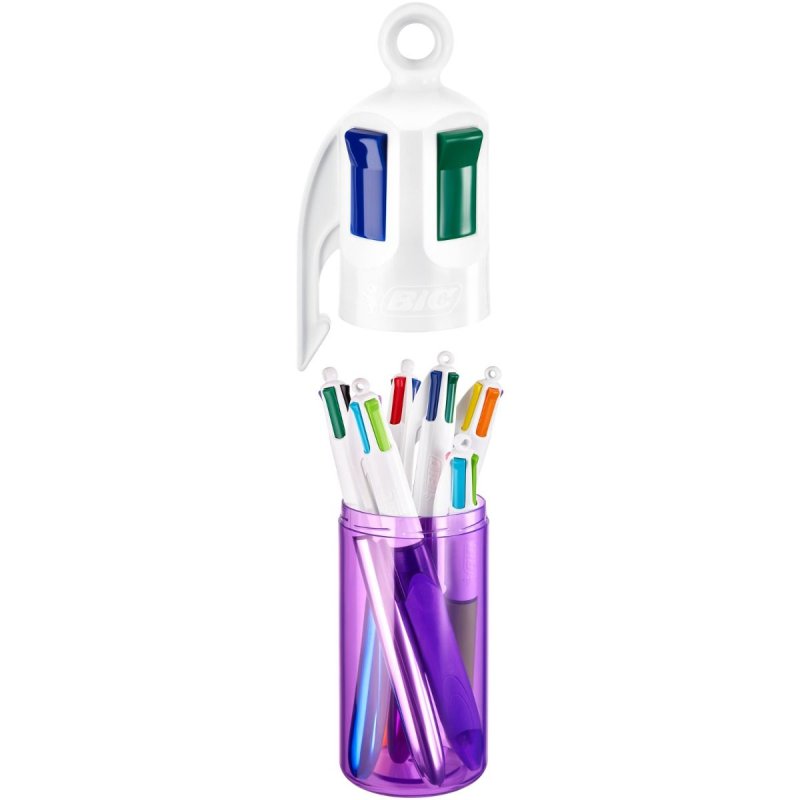 BIC 4 Colours Black, Blue, Cyan, Green, Light Green, Orange, Pink, Purple, Red, Yellow Clip-on retractable ballpoint