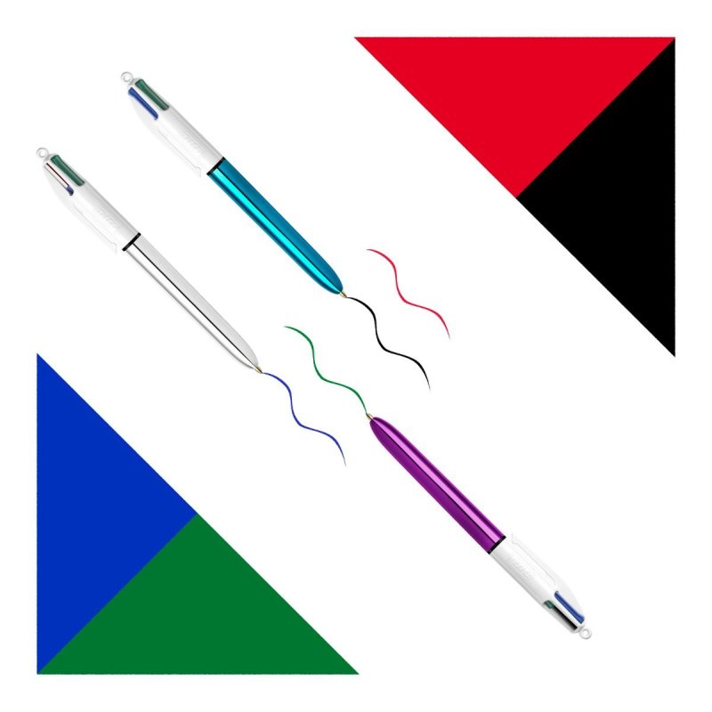 BIC 4 Colours Black, Blue, Cyan, Green, Light Green, Orange, Pink, Purple, Red, Yellow Clip-on retractable ballpoint