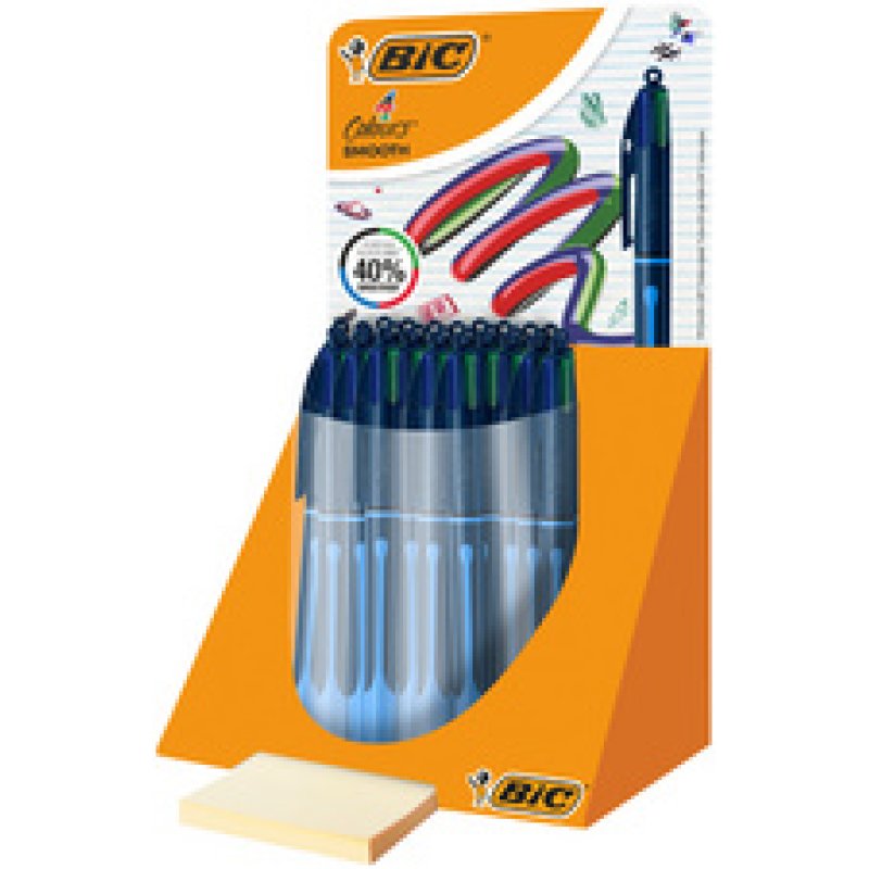BIC Stylo à bille 4 Colours Smooth Drop, S, présentoir de 30