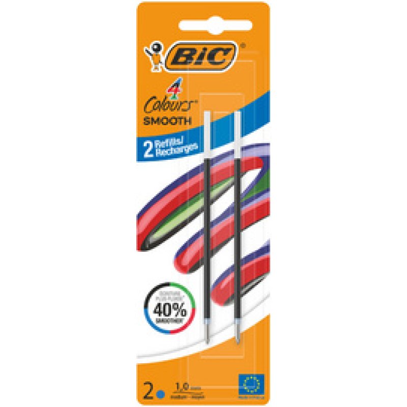 BIC Recharge pour stylo à bille 4 Colours Smooth, S, noir