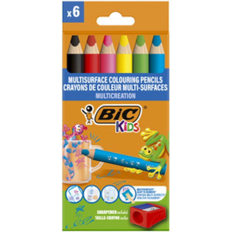 BIC KIDS Crayon de couleur multi-surfaces, étui carton de 6