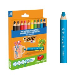 BIC KIDS Crayon de couleur multi-surfaces, étui carton de 10