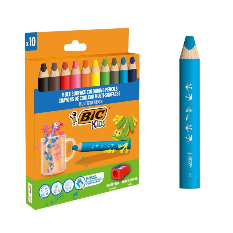BIC KIDS Crayon de couleur multi-surfaces, étui carton de 10