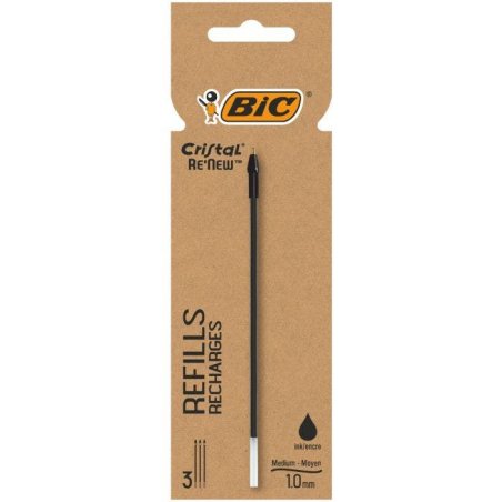 BIC Recharge pour stylo à bille Cristal RE'NEW, S, noir