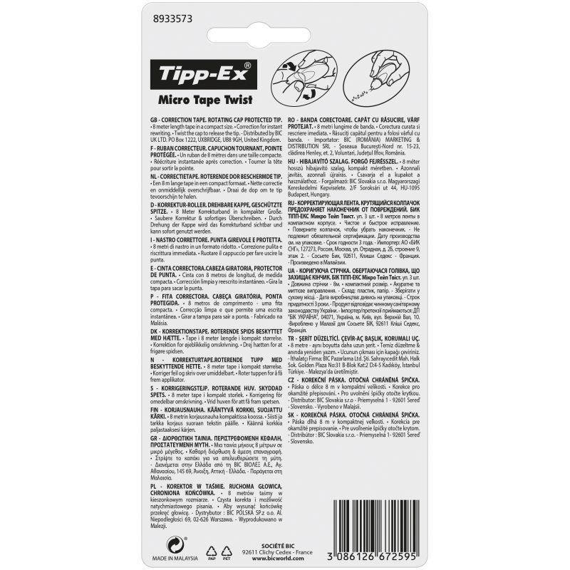 TIPP-EX Micro Tape Twist correction tape 8 m Multicolour 3 pc(s)