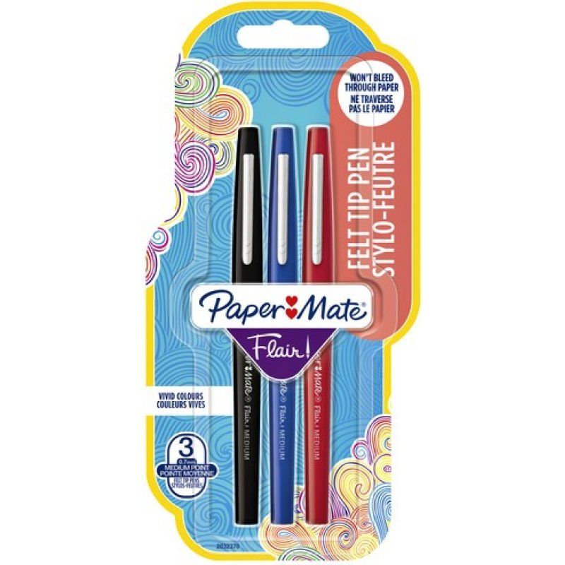 Papermate Flair Original stylo-feutre Moyen Noir, Bleu, Rouge 3 pièce(s)
