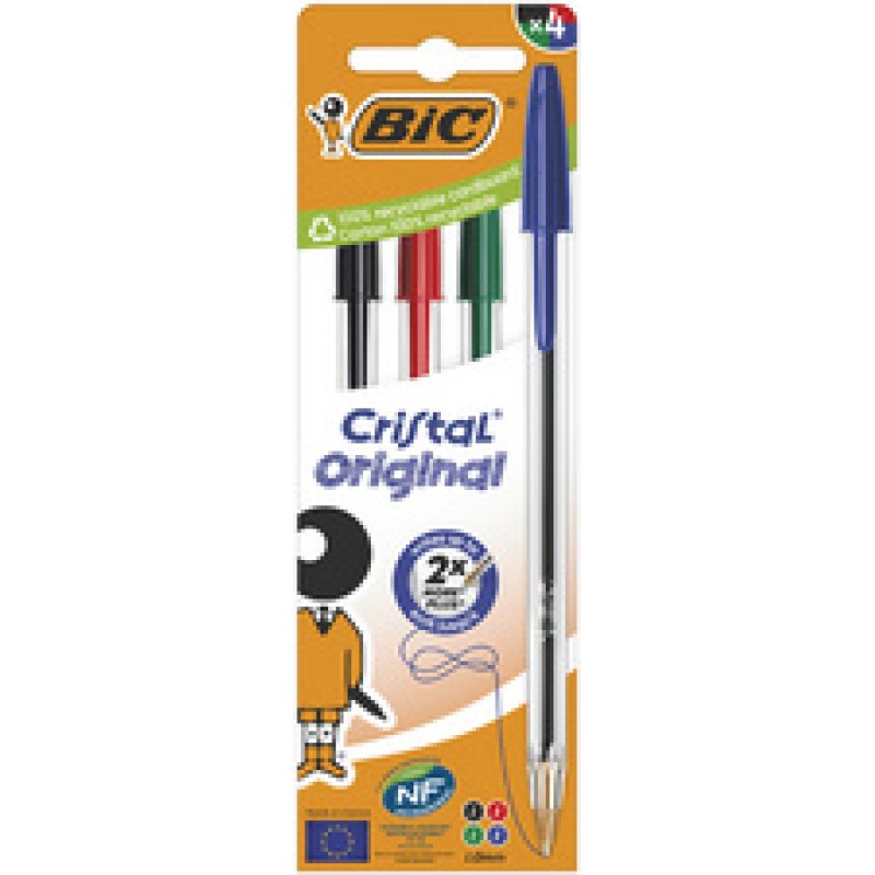 BIC Stylo à bille Cristal Original, boîte carton de 4, bleu