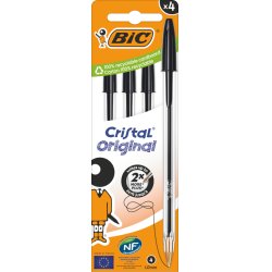 BIC Stylo à bille Cristal Original, boîte carton de 4, noir