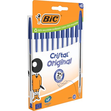 BIC Stylo à bille Cristal Original, boîte carton de 10, bleu