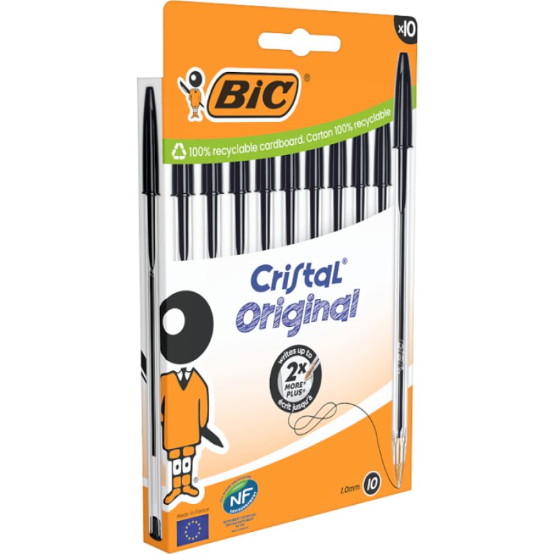 BIC Stylo à bille Cristal Original, boîte carton de 10, noir