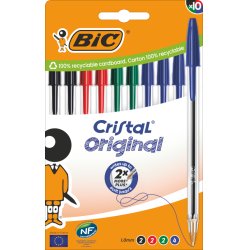 BIC 516354 stylo à bille Noir, Bleu, Vert, Rouge Moyen 10 pièce(s)