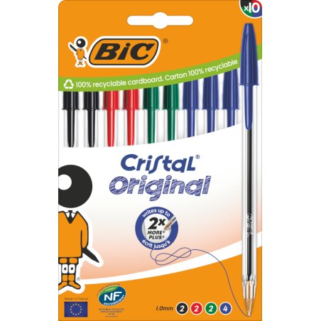 BIC 516354 stylo à bille Noir, Bleu, Vert, Rouge Moyen 10 pièce(s)