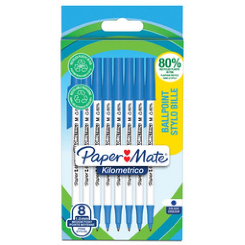 Paper:Mate Stylo à bille Kilometrico, blister de 8, bleu