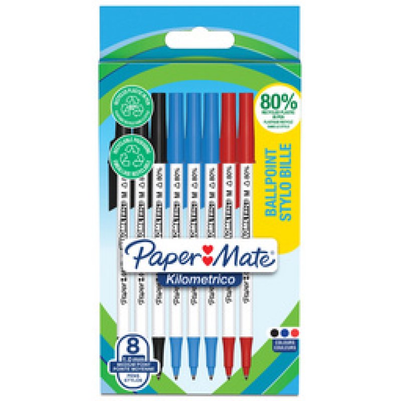 Paper:Mate Stylo à bille Kilometrico, blister de 8, noir
