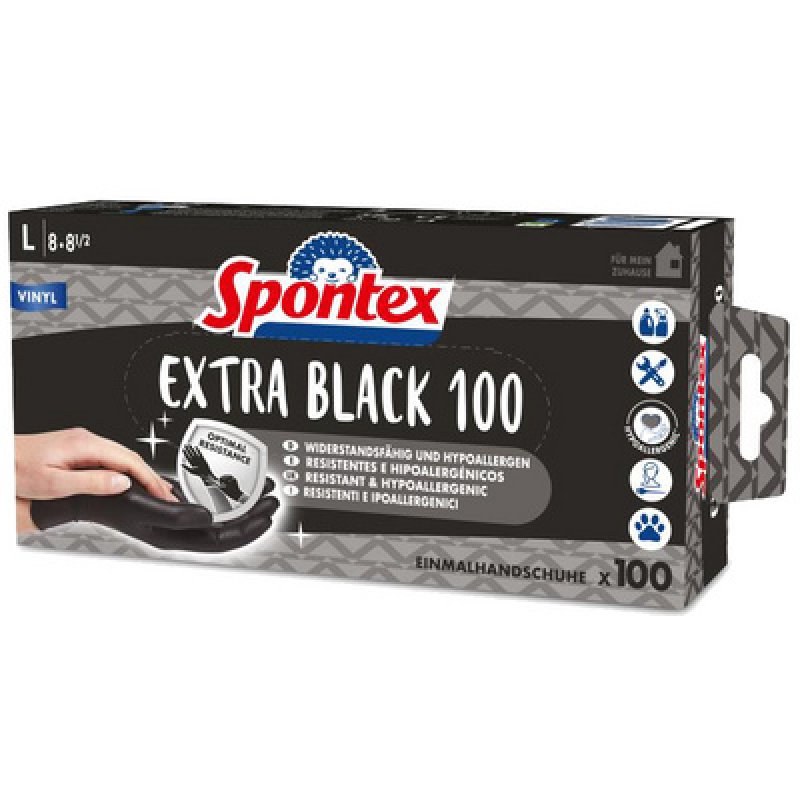 Spontex Gant en vinyle Extra Black, taille: L, noir