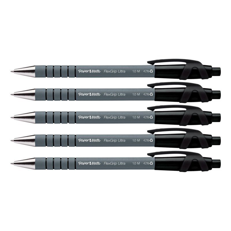 Papermate Flexgrip Ultra Black Clip-on retractable ballpoint pen Medium 5 pc(s)