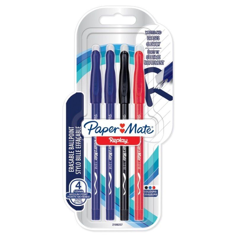 Papermate Replay Noir, Bleu, Rouge Stylo à bille Moyen 4 pièce(s)