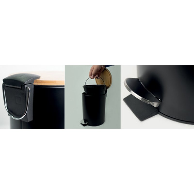 helit Poubelle à pédale "the bamboo", 3 litres, blanc