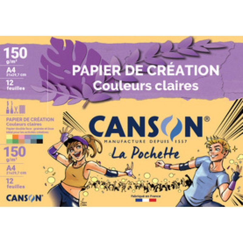 CANSON Papier de couleur, A4, 150 g/m2, couleurs claires