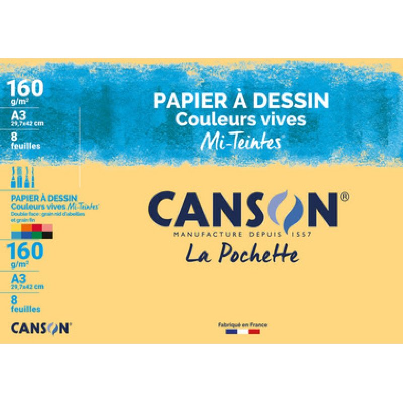 CANSON Papier à dessin couleur Mi-Teintes, A3 couleurs vives