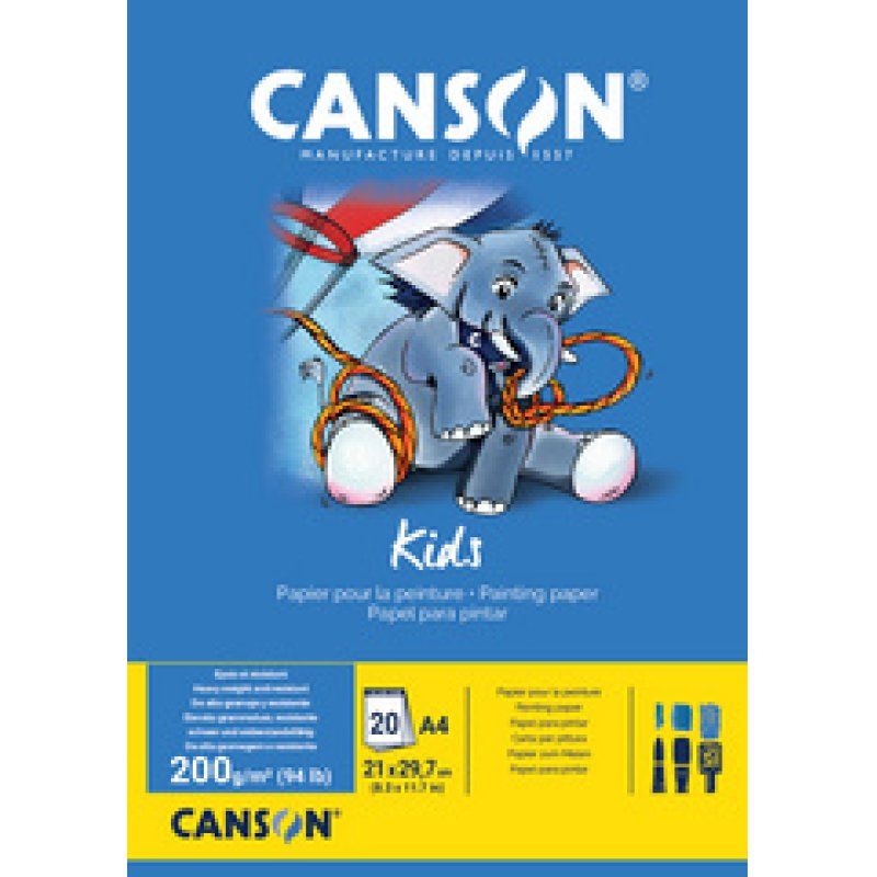 CANSON Bloc de papier pour la peinture Kids, A4, 200 g/m2